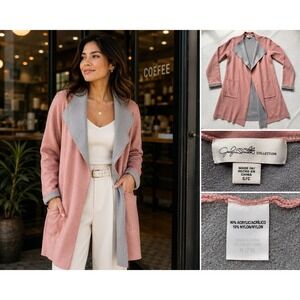 Jaclyn Smith Collection Pink Gray Open Front Cardigan Sweater Shawl Collar Small
